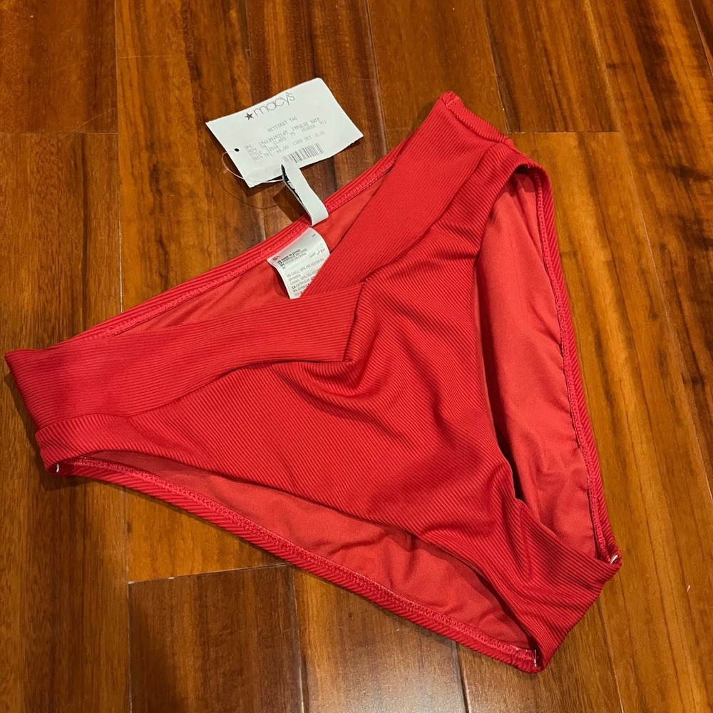 Bar III Red Bikini Swim Bottom Ribbed V Front BarIII New NWT Junior Size Largeโ